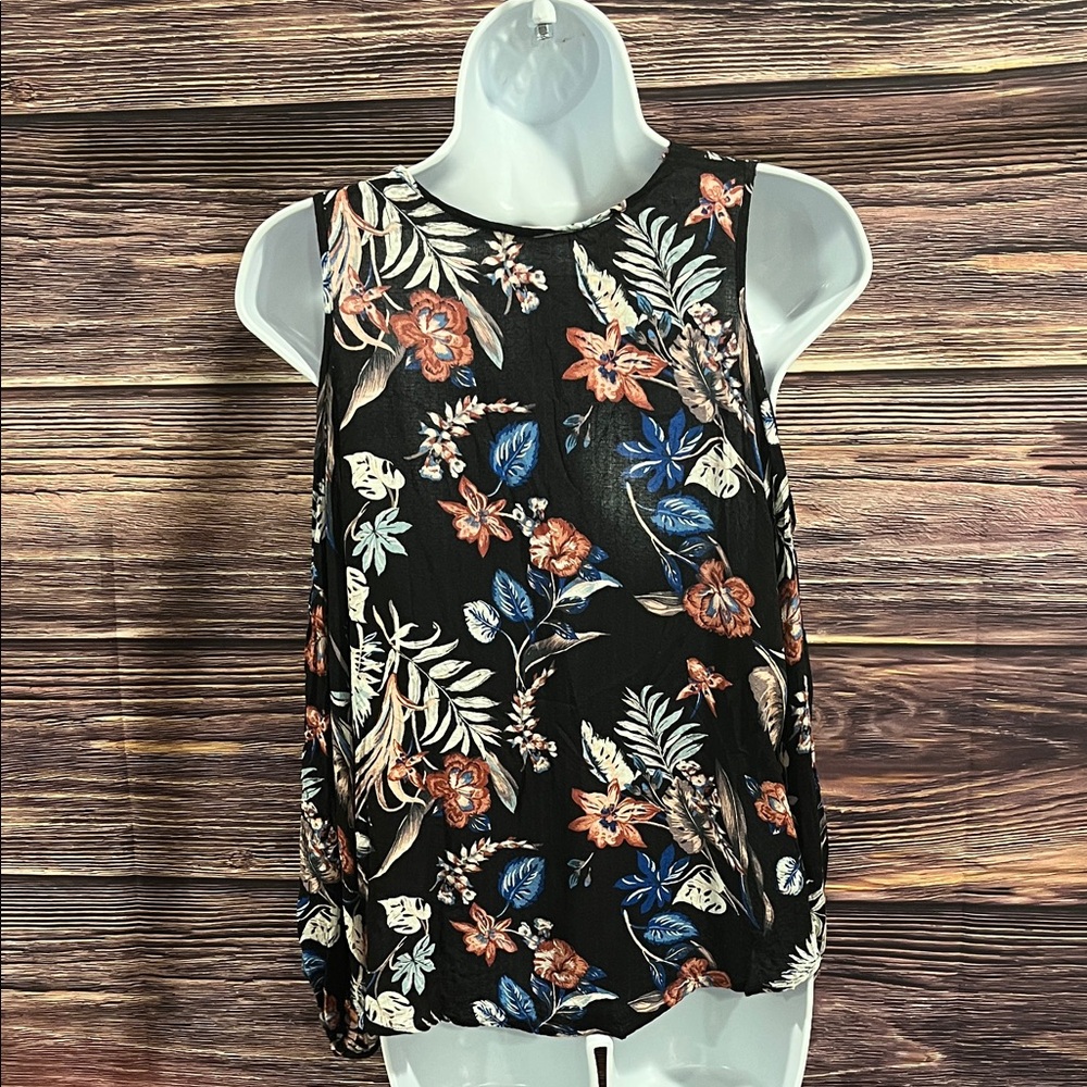 Lush Floral Wrap Blouse - Cold Shoulder Black and Blue and Pink - Picture 3 of 7